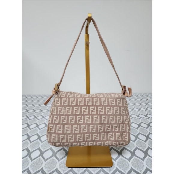 Fendi Vintage Zucchino Canvas Mini Baguette Shoulder Bag Beige/Pink - Picture 3 of 15